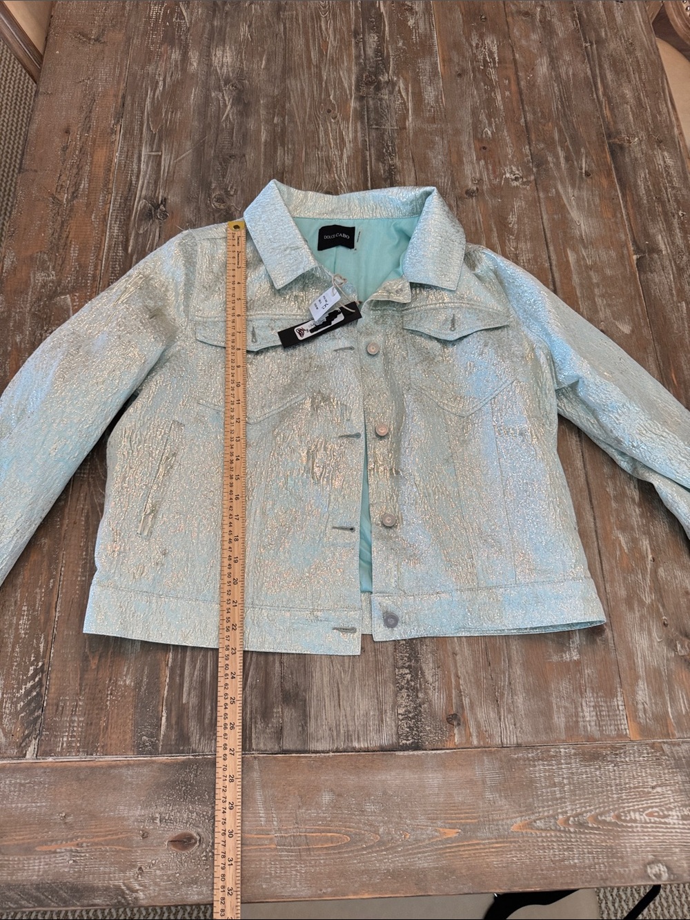 Dolce Cabo Silver Metallic Jacket with Aqua Lining
